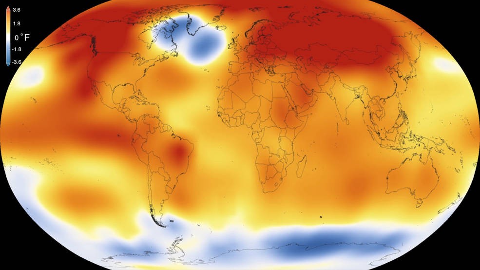 GISS analysis of global temperature in 2015, credits to NASA